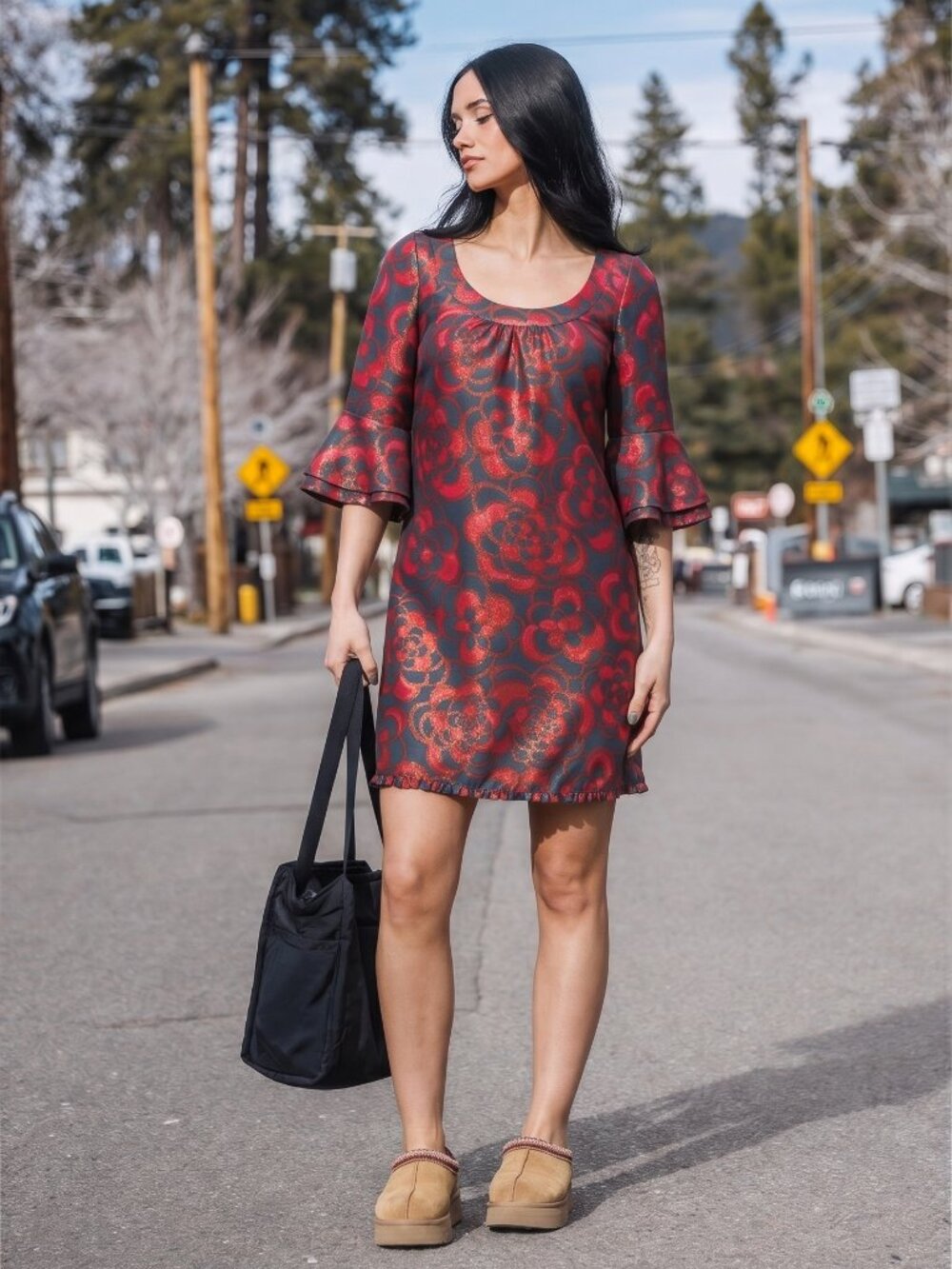 Vintage Juicy Couture 100% Silk Imperial Rose Mini Dress | Y2K Bell Sleeve